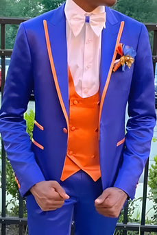 Blue Peaked Lapel 3 Pieces Slim Fit Men's Prom Suits