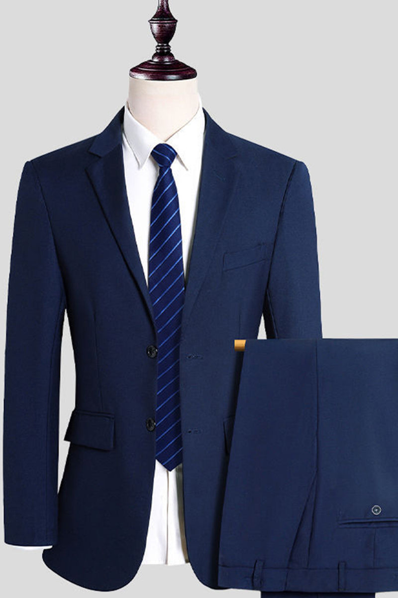 Load image into Gallery viewer, Navy Notched Lapel 2 Pieces Men's Formal Suits