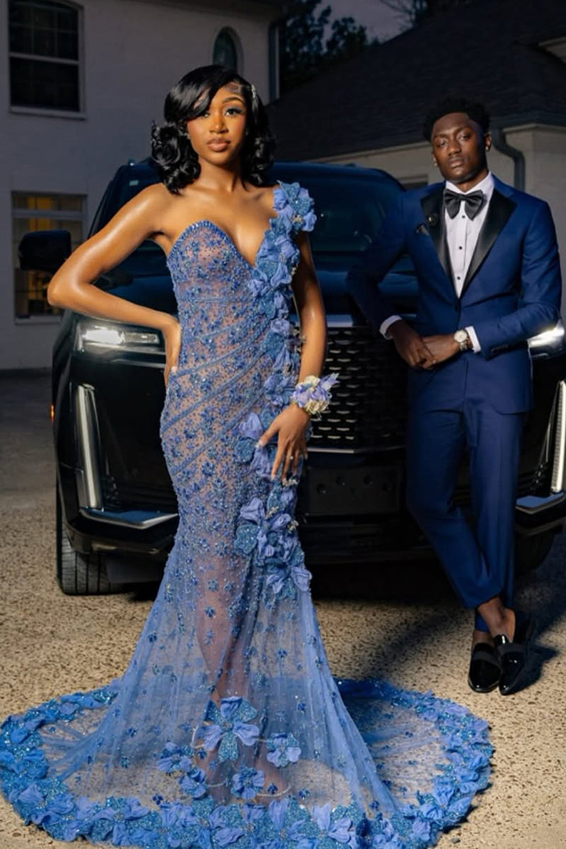 Load image into Gallery viewer, Blue 2 Pieces Notched Lapel Single Buckle Men's Prom Suits