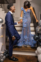 Load image into Gallery viewer, Blue 2 Pieces Notched Lapel Single Buckle Men's Prom Suits