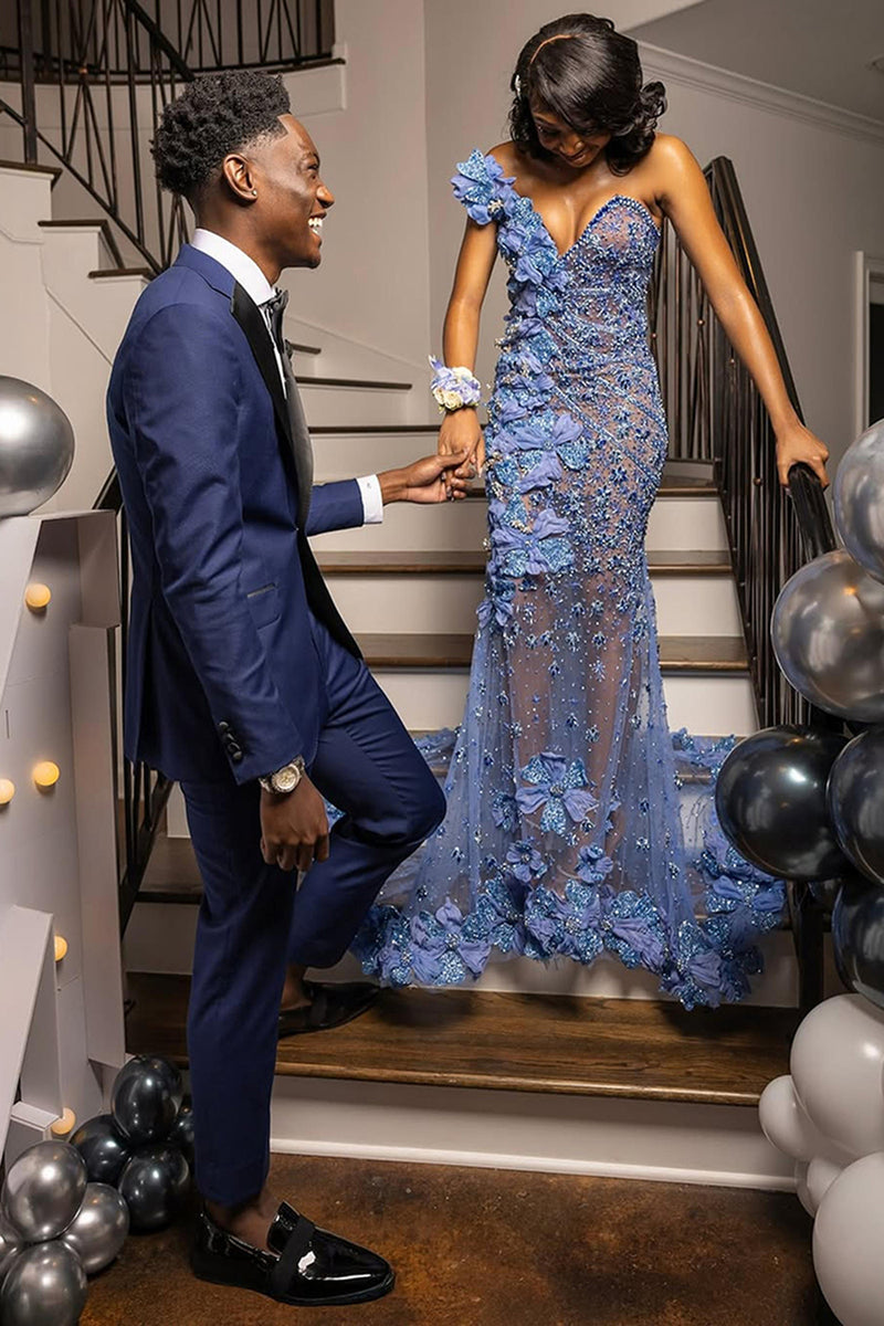 Load image into Gallery viewer, Blue 2 Pieces Notched Lapel Single Buckle Men's Prom Suits