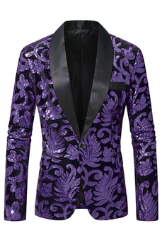 Sparkly Purple 2 Piece Shawl Lapel Sequin Prom Suits