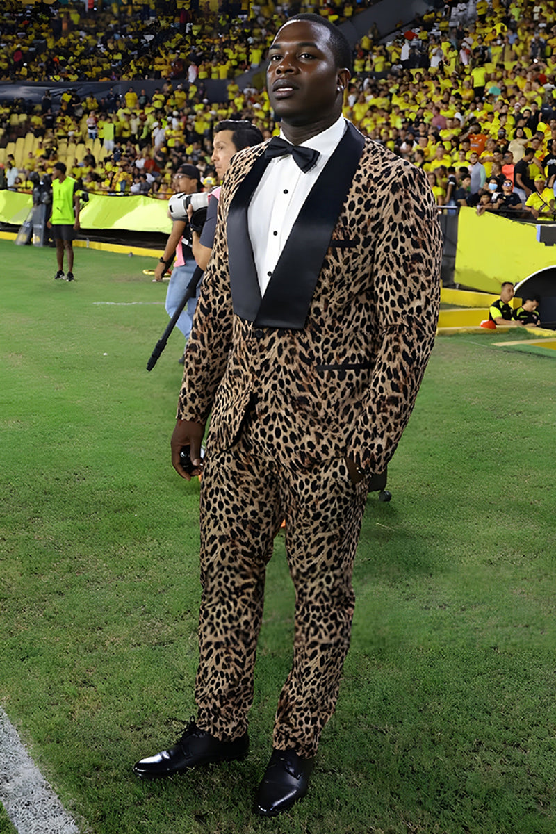 Load image into Gallery viewer, Leopard Printed Shawl Lapel 2-Piece Prom Suits