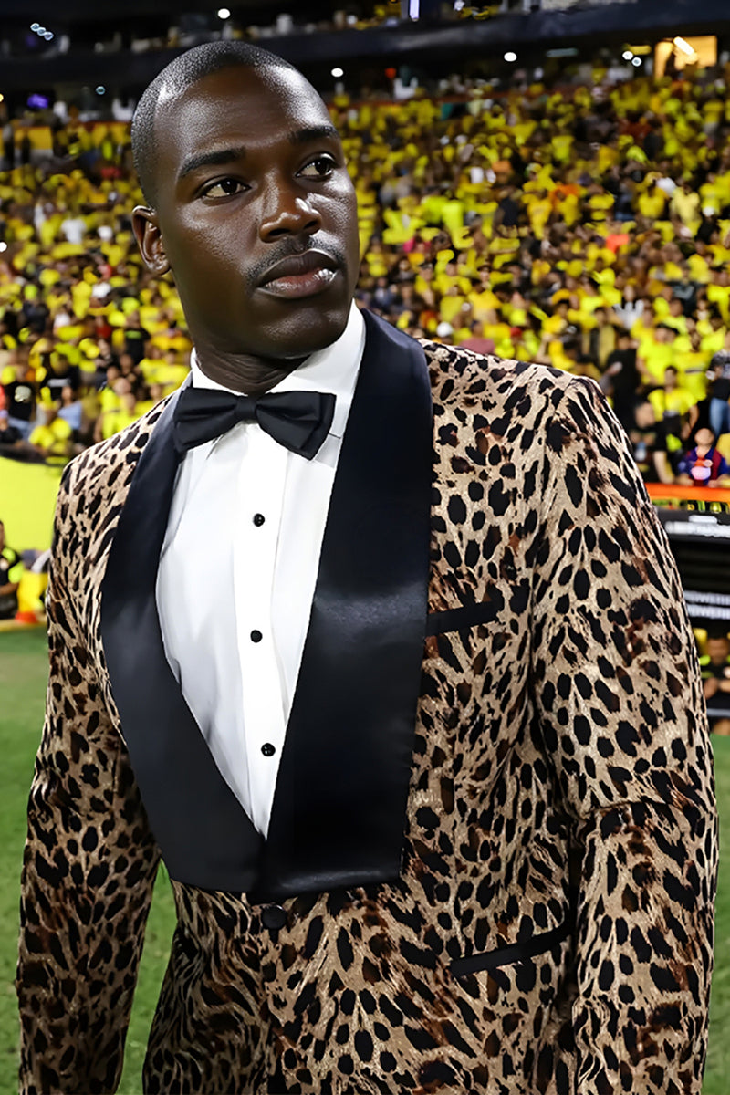 Load image into Gallery viewer, Leopard Printed Shawl Lapel 2-Piece Prom Suits