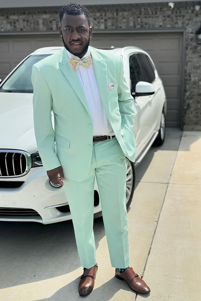Load image into Gallery viewer, Notched Lapel Light Green 2 Pieces Men's Prom Suits