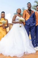 Load image into Gallery viewer, Yellow Blue 2 Pieces Peaked Lapel Men's Prom Suits