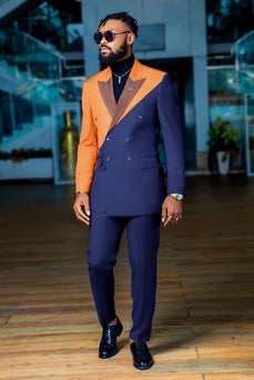 Yellow Blue 2 Pieces Peaked Lapel Men's Prom Suits