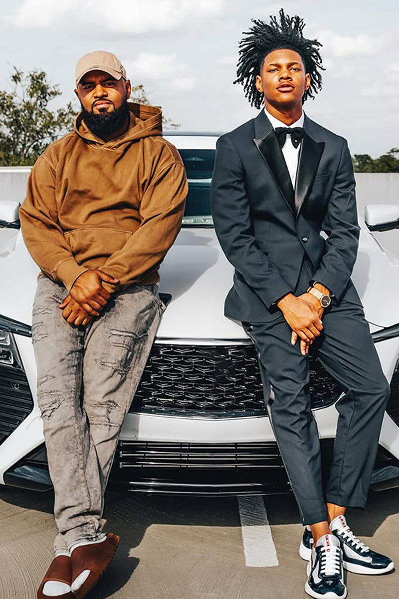 Load image into Gallery viewer, Peaked Lapel Black 2 Pieces Men's Prom Suits