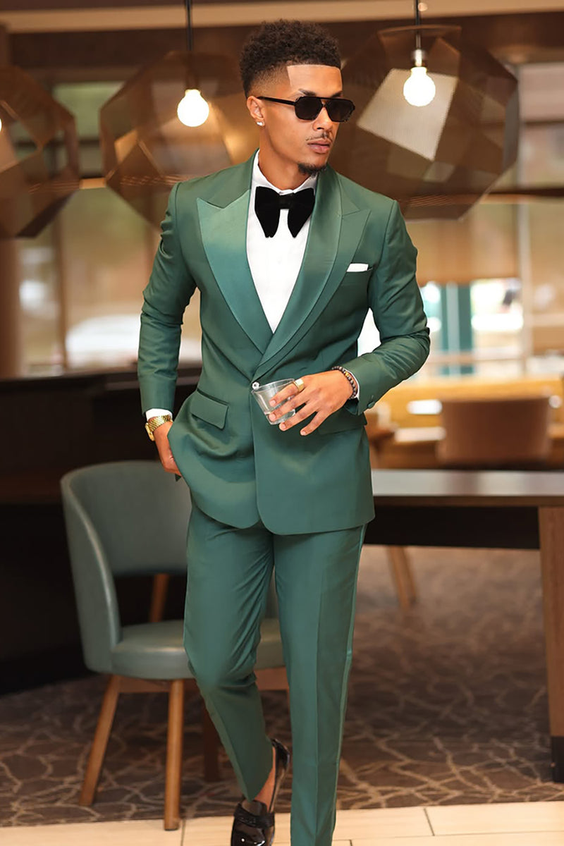 Load image into Gallery viewer, Peaked Lapel 2 Pieces Dark Green Men's Prom Suits