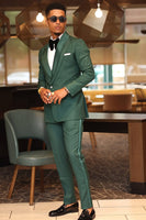 Load image into Gallery viewer, Peaked Lapel 2 Pieces Dark Green Men's Prom Suits