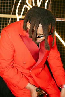 Orange Red Peaked Lapel 2 Pieces Men's Prom Suits