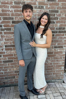 Grey Notched Lapel 2 Pieces Slim Fit Men's Prom Suits