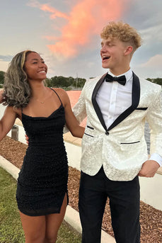 Jacquard Shawl Lapel 2 Pieces White Satin Men's Prom Suits