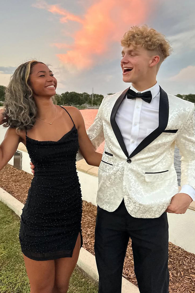 Load image into Gallery viewer, Jacquard Shawl Lapel 2 Pieces White Satin Men's Prom Suits