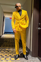 Load image into Gallery viewer, Peaked Lapel 2 Pieces Yellow Men's Prom Suits