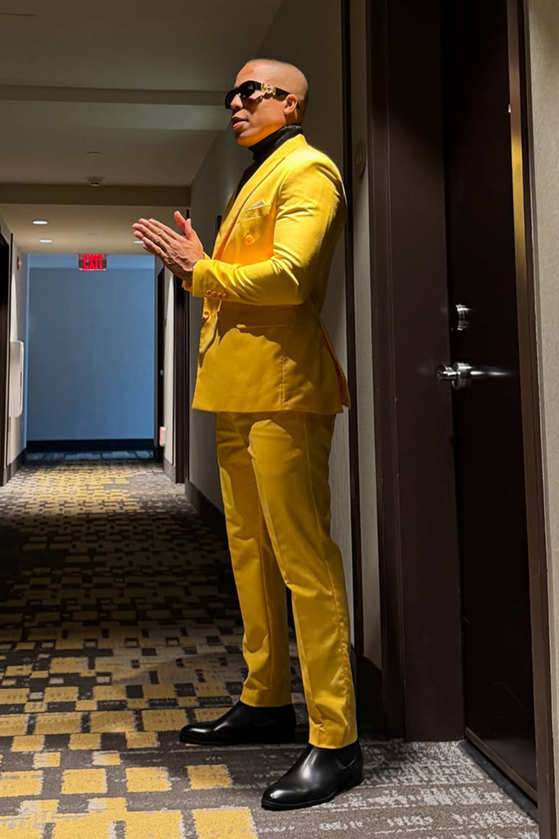 Load image into Gallery viewer, Peaked Lapel 2 Pieces Yellow Men's Prom Suits