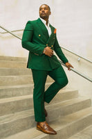 Load image into Gallery viewer, Peacock Green 2 Piece Peaked Lapel Men's Prom Suits