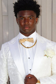 White Jacquard Peaked Lapel Men's Prom Blazer