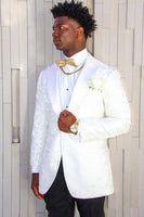 Load image into Gallery viewer, White Jacquard Peaked Lapel Men's Prom Blazer