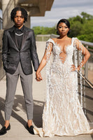 Load image into Gallery viewer, Sequin Black 2 Pieces Peaked Lapel Men's Prom Suits