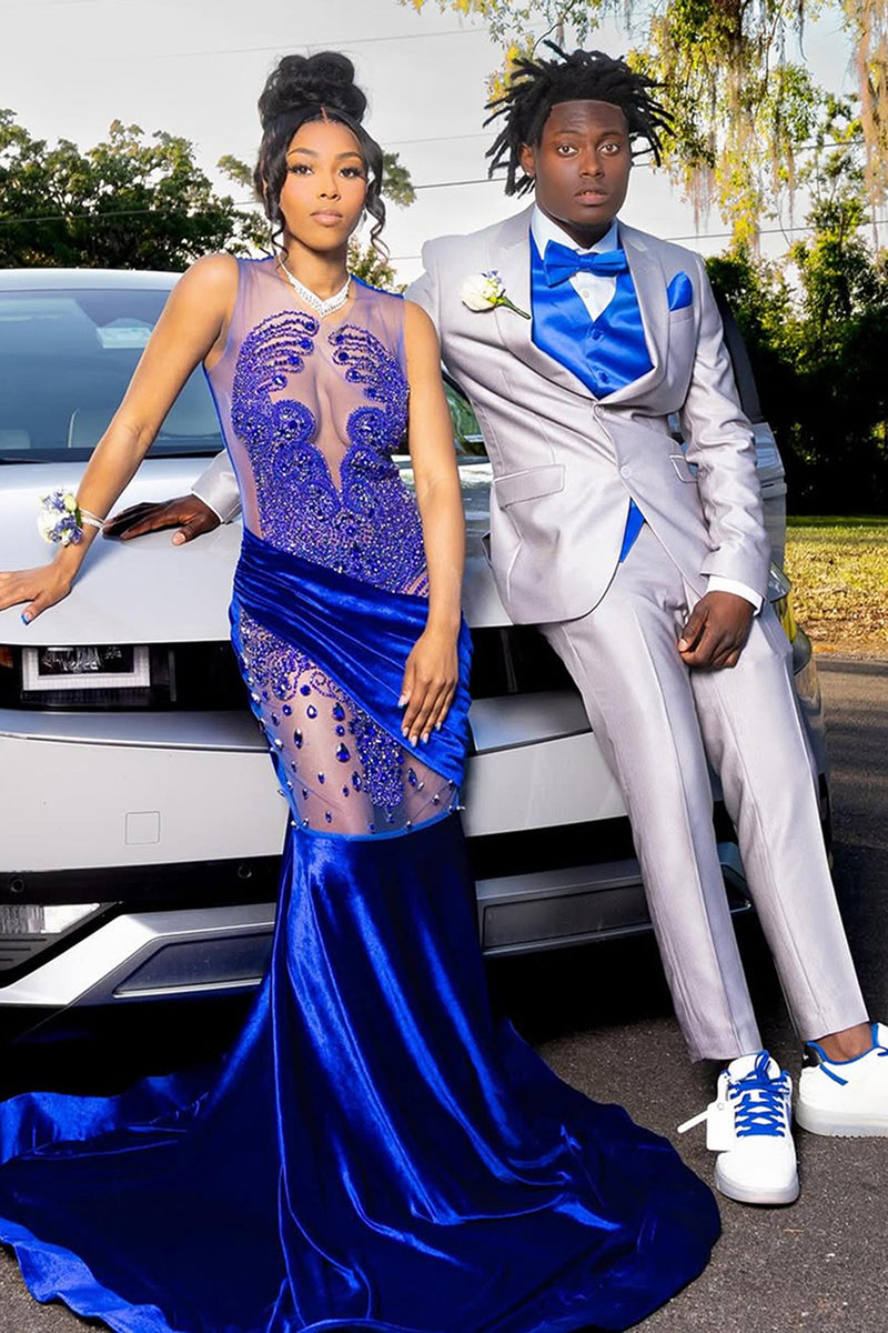 Load image into Gallery viewer, Sliver Grey 3 Pieces Peaked Lapel Men's Prom Suits