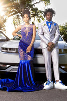 Load image into Gallery viewer, Sliver Grey 3 Pieces Peaked Lapel Men's Prom Suits