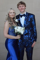 Load image into Gallery viewer, Blue 2 Pieces Notched Lapel Jacquard Men's Prom Suits