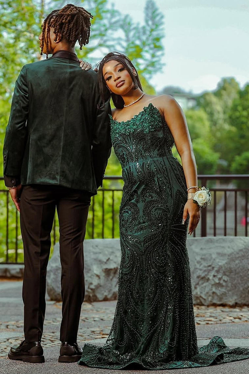 Load image into Gallery viewer, Shawl Lapel Dark Green Velvet 2 Pieces Prom Suits