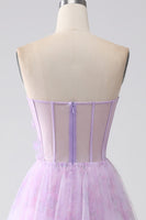 Load image into Gallery viewer, Lavender Printed Strapless Corset Prom Dress with Beading