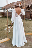 Load image into Gallery viewer, Ivory Lace Chiffon V-Neck Long Sleeve Boho Wedding Dress