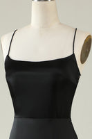 Load image into Gallery viewer, Black Spaghetti Straps Satin Prom Dress with Fringes