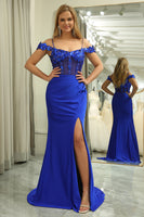 Load image into Gallery viewer, Sparkly Mermaid Royal Blue Long Prom Dress With Appliques