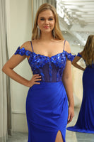 Load image into Gallery viewer, Sparkly Mermaid Royal Blue Long Prom Dress With Appliques