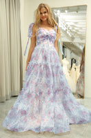 Load image into Gallery viewer, A Line Floral Print Adjustable Straps Long Prom Dress