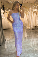 Load image into Gallery viewer, Lilac Spaghetti Straps Mermaid Backless Long Prom Dress With Sequin