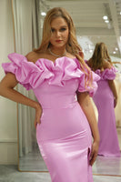 Load image into Gallery viewer, Glitter Mermaid Off the Shoulder Pink Long Prom Dress With Slit