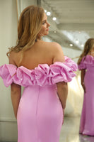 Load image into Gallery viewer, Glitter Mermaid Off the Shoulder Pink Long Prom Dress With Slit