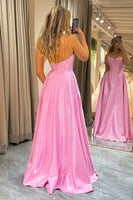 Load image into Gallery viewer, Pink Spaghetti Straps A Line Long Corset Prom Dress