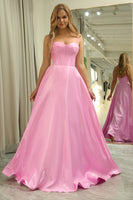 Load image into Gallery viewer, A Line Spaghetti Straps Pink Long Corset Prom Dress
