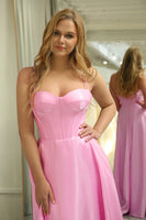 Load image into Gallery viewer, A Line Spaghetti Straps Pink Long Corset Prom Dress