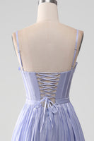 Load image into Gallery viewer, A-Line Lavender Spaghetti Strap Long Prom Dress with Ruffles