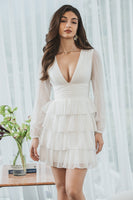 Load image into Gallery viewer, Long Sleeves White Tiered Graduation Dress