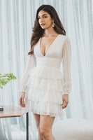 Load image into Gallery viewer, Long Sleeves White Tiered Graduation Dress