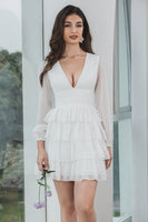 Load image into Gallery viewer, Long Sleeves White Tiered Graduation Dress