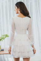 Load image into Gallery viewer, Long Sleeves White Tiered Graduation Dress