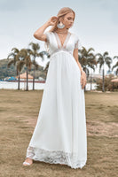 Load image into Gallery viewer, Deep V-neck Simple Boho Wedding Dress with Slit