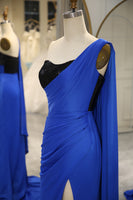 Load image into Gallery viewer, Mermaid Royal Blue One Shoulder Satin Prom Dress with Slit