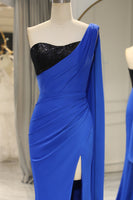 Load image into Gallery viewer, Mermaid Royal Blue One Shoulder Satin Prom Dress with Slit