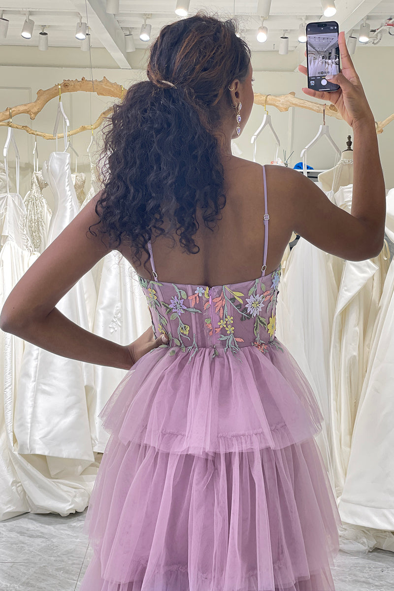 Load image into Gallery viewer, Mauve A-Line Spaghetti Straps Tulle Corset Prom Dress with Slit