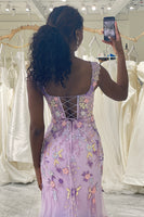 Load image into Gallery viewer, Mauve Mermaid Tulle Applique Corset Prom Dress with Slit